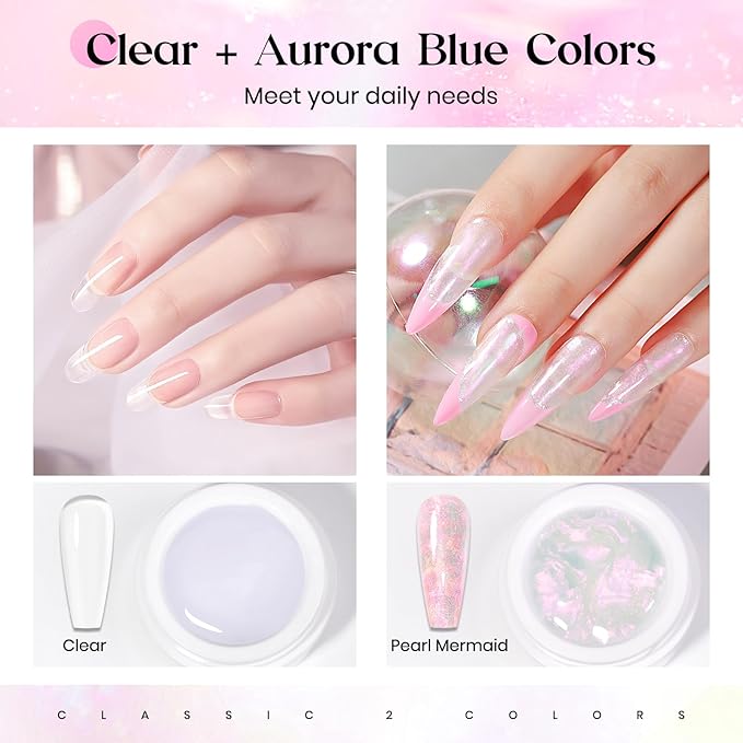 MIZHSE Solid Builder Gel, Aurora Pink & Clear Sculpting Gel for Nails, Non-Sticky 3D Nail Art Mermaid Pearl Building Carving Modeling Sculpture Hard Extension Manicure Salon Home DIY-Velvo Beauty