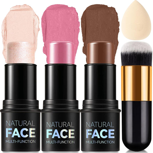 3 Colors Cream Contour Stick, Shades with Highlighter Stick,Blush Stick and Bronzer Contour Stick for Sculpt the Cheeks,Long Lasting,Waterproof,Matte & Dewy Finish for Women (LIGHT MEDIUM(2+5+6))-Velvo Beauty