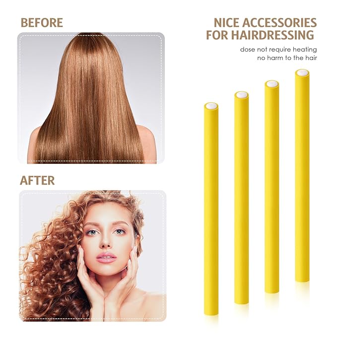 Syhood 30 Pcs 7'' Flexible Curling Rods Twist Foam Hair Rollers Soft Foam No Heat Hair Rods Rollers and 1 Steel Pintail Comb Rat Tail Comb for Women Long Short Hair(Yellow,7 x 0.3 Inch)-Velvo Beauty