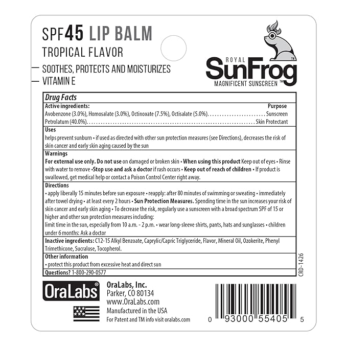 Royal SunFrog | 2-Pack Tropical Lip Balm with SPF 45 Sun Protection | Protects, Soothes, and Moisturizes with Vitamin E and Sunscreen (0.15oz/4.25g Per Stick)-Velvo Beauty