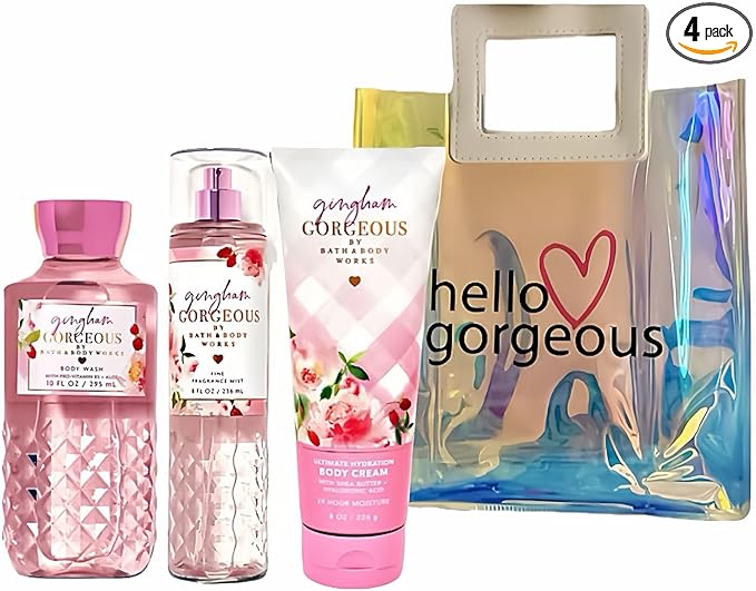 Bath & Body Works - 3 Piece Bundle - Spray - Body Cream - Shower Gel - Full Size and Gift Bag HELLO GORGEOUS (Gingham Gorgeous)-Velvo Beauty