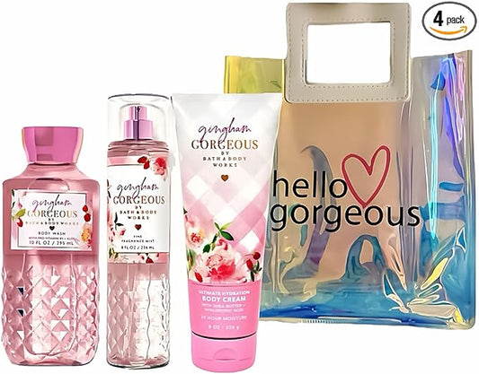 Bath & Body Works - 3 Piece Bundle - Spray - Body Cream - Shower Gel - Full Size and Gift Bag HELLO GORGEOUS (Gingham Gorgeous)-Velvo Beauty