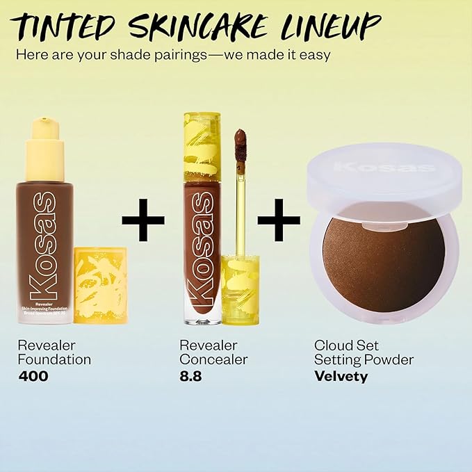 Kosas Revealer Skin-Improving Foundation with SPF 25 Protection -Hydrate, Brighten, Soothe, Plump, Protect Skin - Smoothing Texture, Natural Finish and Clean Formula - Deep Neutral Olive 400-Velvo Beauty