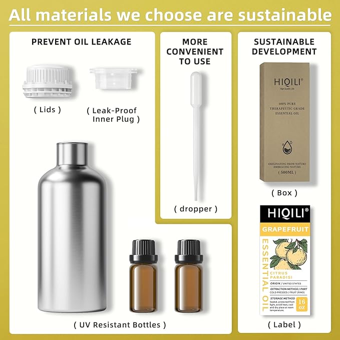 HIQILI 16 Fl Oz Grapefruit Essential Oil, for Diffuser, Skin Care, 100% Pure and Natural-Velvo Beauty