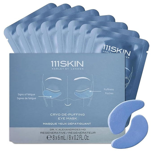111SKIN Cryo De-Puffing Eye Mask, Hydrating Under Eye Patches for Puffy Eyes & Dark Circles with Seaweed Extract, Vit E & Peptide Complex, Nourishing Formula for Fine Lines & Puffiness, 8 Pairs, Blue-Velvo Beauty