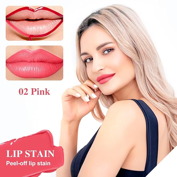 Lip Stain - Lip Stain Peel Off Long-Lasting with Matte Finish Waterproof & Transfer-Proof, Lip Liner Moisturizing & Nourishing Non-Stick Cup Highly Pigmented Color Lip Tint (02 Pink)-Velvo Beauty