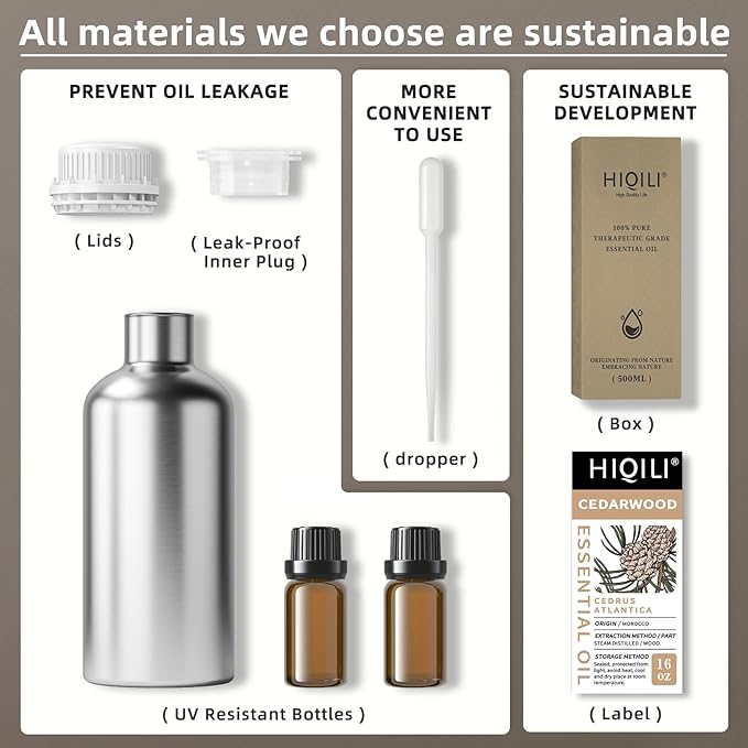 HIQILI 16 Fl Oz Cedarwood Essential Oil, Pure Natural Cedarwood Oil for Hair, Diffuser, Aromatherapy - 500ML-Velvo Beauty