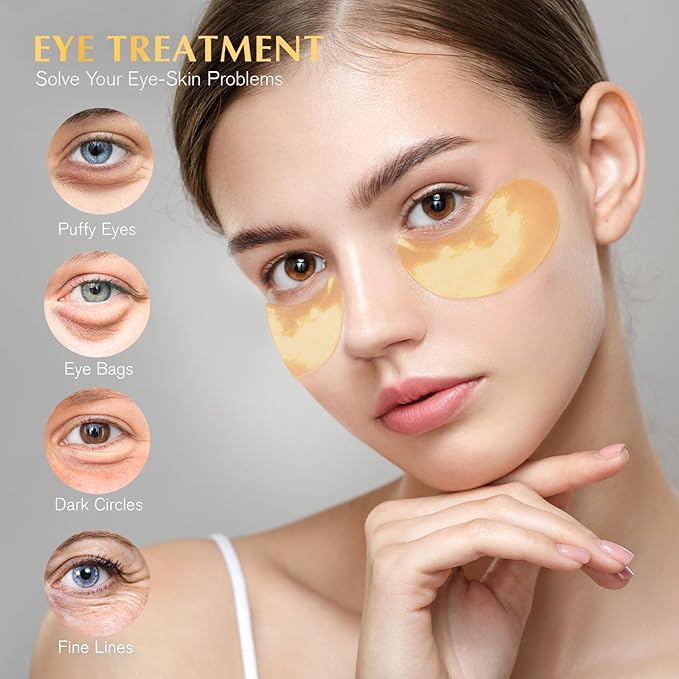 Enaskin Naturals Under Eye Patches Dark Circles Under Eye Masks for Puffiness - 24K Gold Eye Gel Pads Retinol Collagen Hyaluronic Acid Moisturizing & Reducing Wrinkles (24K Gold)-Velvo Beauty