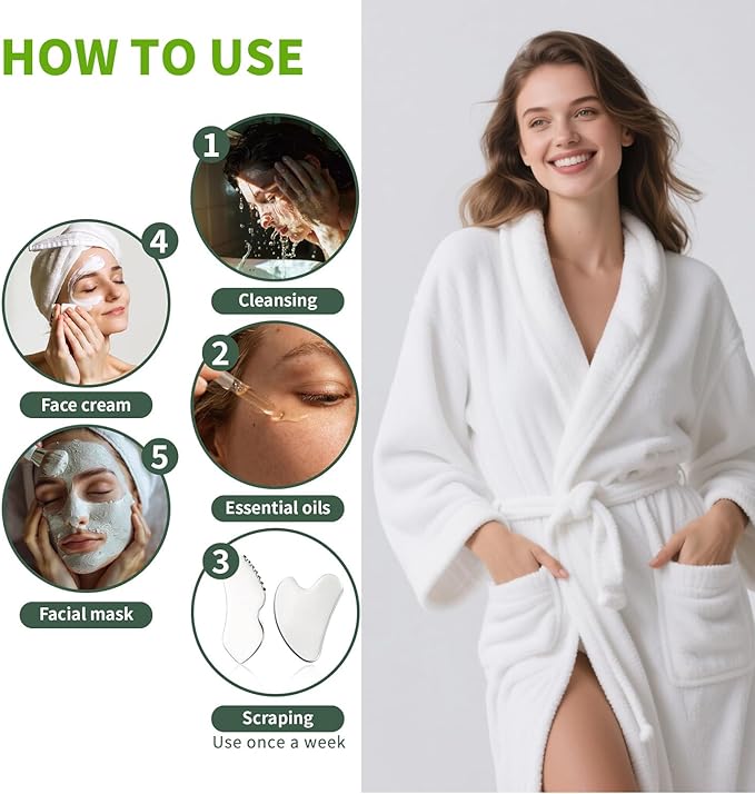 ANNROS 2Pcs Stainless Steel Gua Sha Facial Tools, GuaSha Set for Face Neck, Natural Skin Care，Perfect GuaSha Set for Skincare and Rituals and Travel-Friendly, Gift for Women-Velvo Beauty