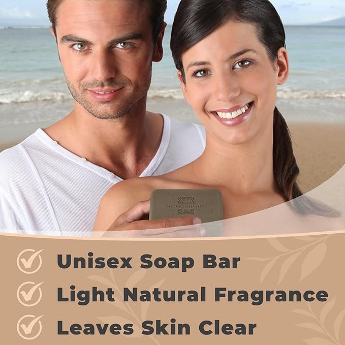 One With Nature Dead Sea Mineral Mud Soap Bar, 7 oz, Fragrance Free, Shea Butter, Argan Oil, Magnesium, Sulfur, 21 Minerals, Soothes Skin, Exfoliates-Velvo Beauty