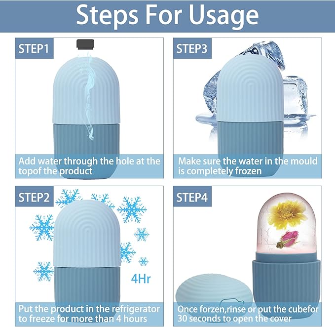 XHJRI Ice Face Roller Massager,Ice Cube Roller for Face, Eyes and Neck Naturally Conditioning and Skin Care,De-Puff Eye Bags,Reduce Migraine Pain,Reusable Massage Silicone Ice Mold (Blue)-Velvo Beauty