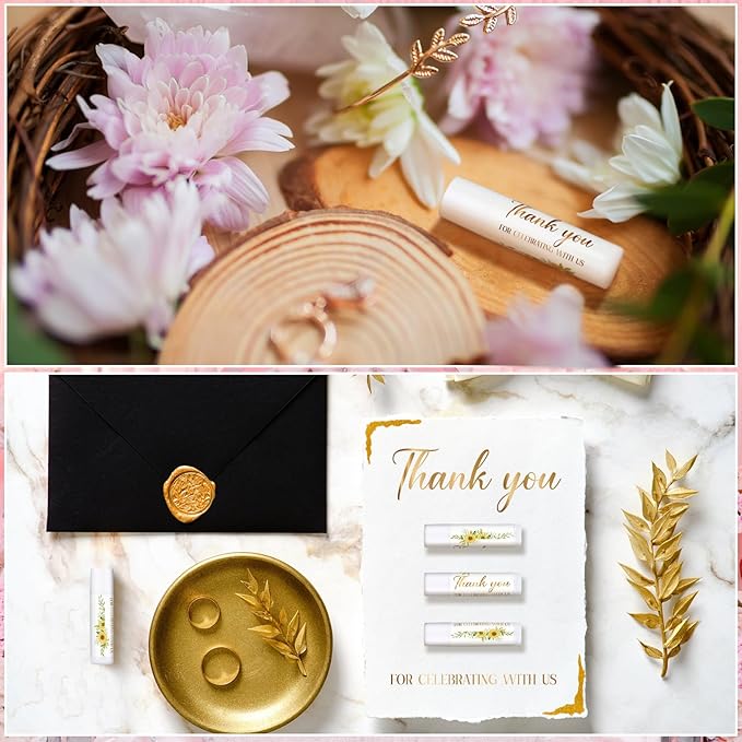 Dunzy 50 Pcs Thank You Gift Lip Balm Bulk Baby Shower Party Favors Bridal Shower Favor Lip Care with Assorted Fruit Flavors Thank You Lipstick for Guest Basket Gift Stuffer (Sunflower)-Velvo Beauty