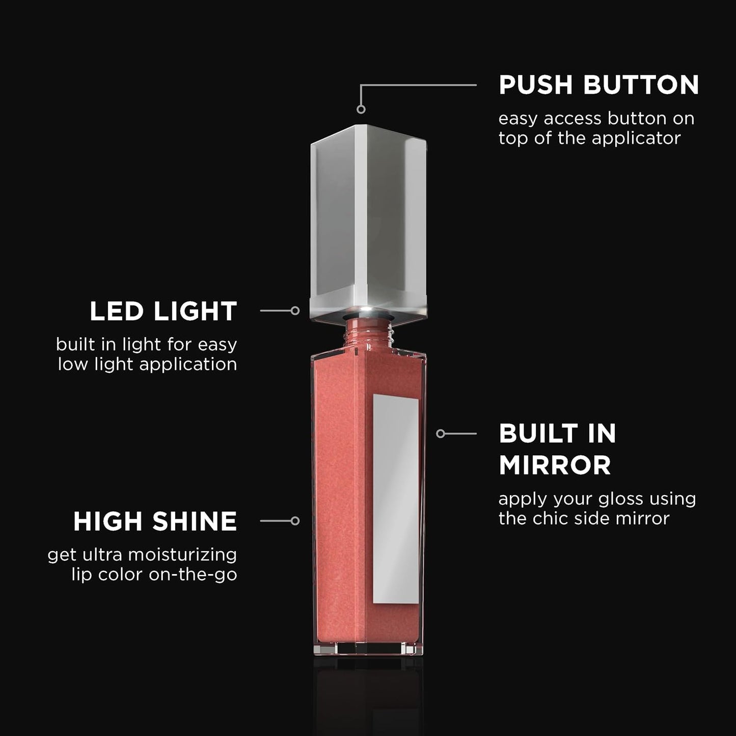 Pure Cosmetics Pure Illumination Lip Gloss - LED-lit Applicator w/Side Mirror - Non-Sticky, Moisturizing & Hydrating Lip Glosses - Soothes & Protects Dry Chapped Lips (Shimmer)-Velvo Beauty