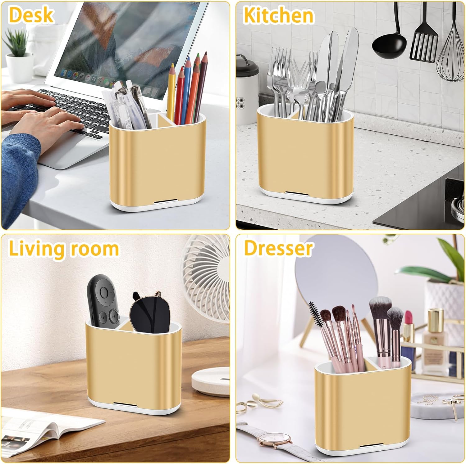 Chintu Toothbrush and Toothpaste Holder with Divider for Bathroom Countertop Organizer, Detachable for Easy Clean,Kids Electric Toothbrush Holders Storage Caddy for Family (Gold)-Velvo Beauty