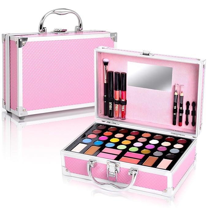 Beginner Makeup Kit for Teen,Makeup Gift Set for Girl Women,Beginner Makeup Kit with Cosmetic Train Case Included 32 Colors Eyeshadow Blusher Contour Lip Gloss Lip Liner Mascara Eyeliner Mirror-Velvo Beauty