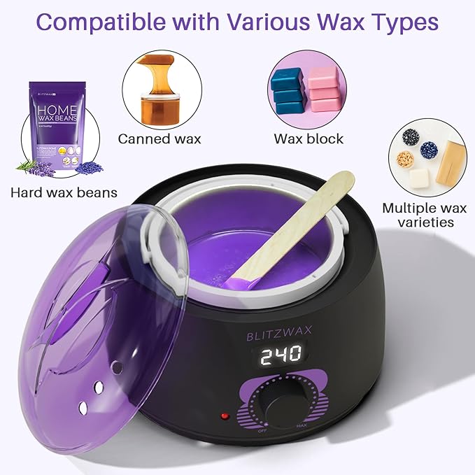 BLITZWAX Brazilian and Bikini Wax Pot for Women, Hard Waxing Warmer for Face, Legs and Body, At Home Hair Removal Machine, Beginner Friendly, Digital Fast Heating, 16oz Capacity-Velvo Beauty
