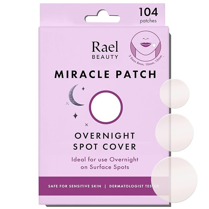 Rael Pimple Patches - Miracle Overnight Spot Cover, Thicker & Extra Adhesion, Hydrocolloid Acne Treatment for Face, Zits & Blemishes, Korean Skin Care, Vegan & Cruelty-Free, 3 Sizes (104 Count)-Velvo Beauty