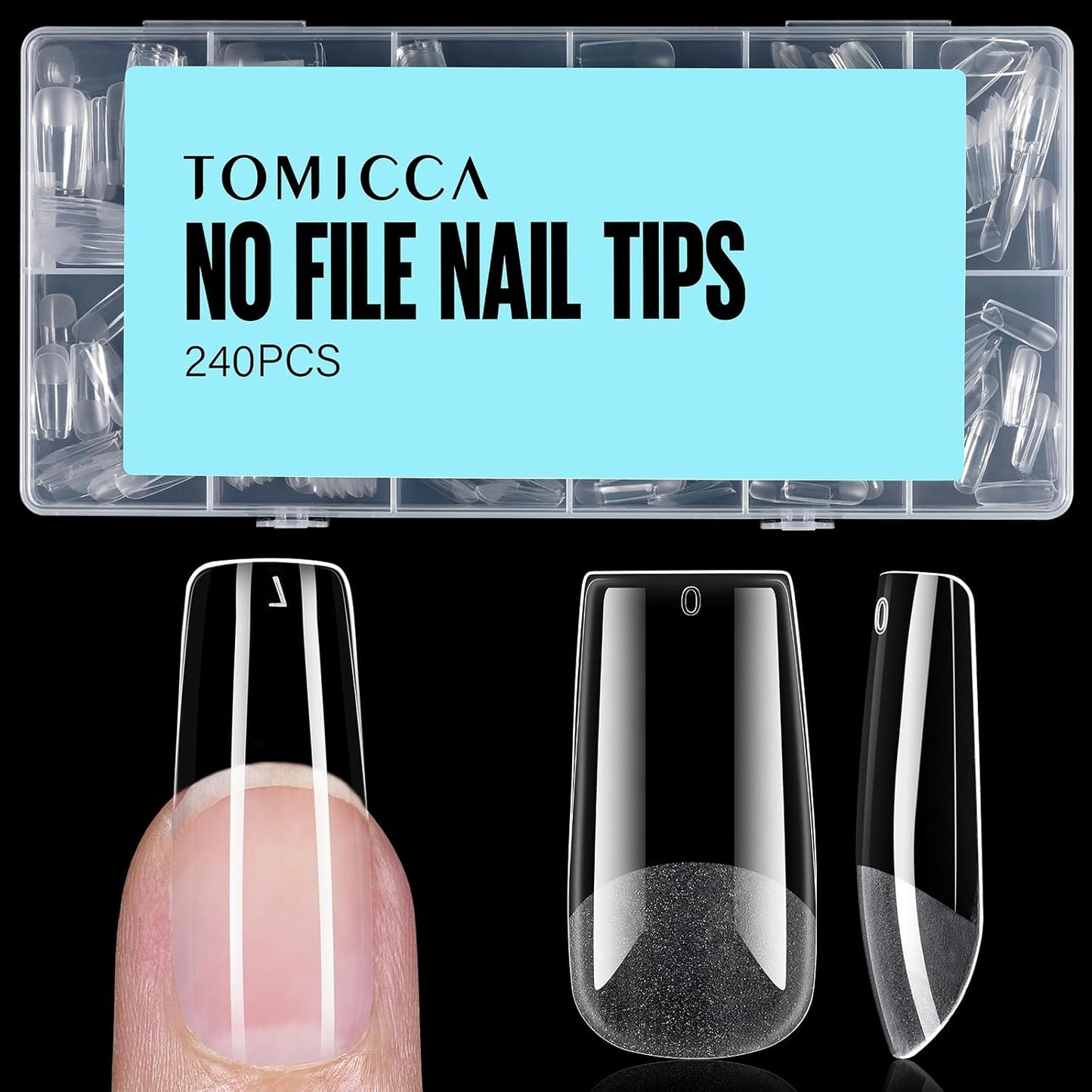 TOMICCA Medium Square Nail Tips, 240Pcs Soft Acrylic Nail Tips Pre-Shaped Half Matte Fake Clear Gelly Tips, Press on Acrylic Nails for Nail Extension DIY Nail Salon 12 Sizes-Velvo Beauty