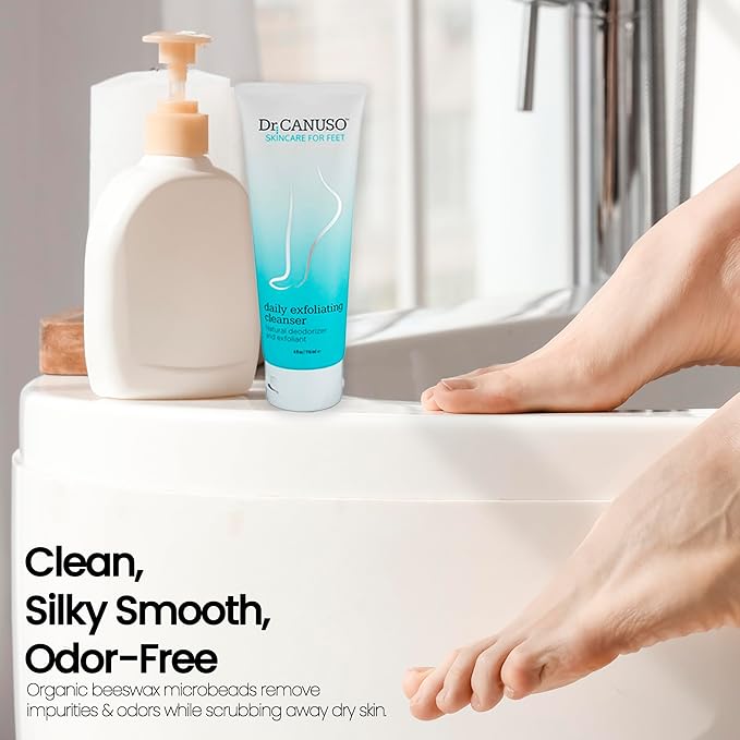 Dr. Canuso Cleansing Foot Scrub, Nourishing Cracked Heel Repair, Gentle Foot Exfoliator with Beeswax Microbeads, Treats Foot Odor, Softens Calluses, Heals Dry Skin (4 oz)-Velvo Beauty