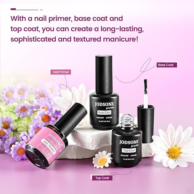 JODSONE 3 PCS Nail Primer Base Coat Top Coat with a capacity of 15ml Quick Curing Long Lasting-Velvo Beauty