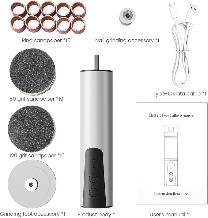 Electric Foot Callus Remover, 2 in 1 | 6 Speed Adjustable Foot File Nail Grinder with Sandpaper Disks, Professional Sander Pedicure Tool for Feet Dead Skin, Self Care Gifts for Women Mom Lover Friends-Velvo Beauty