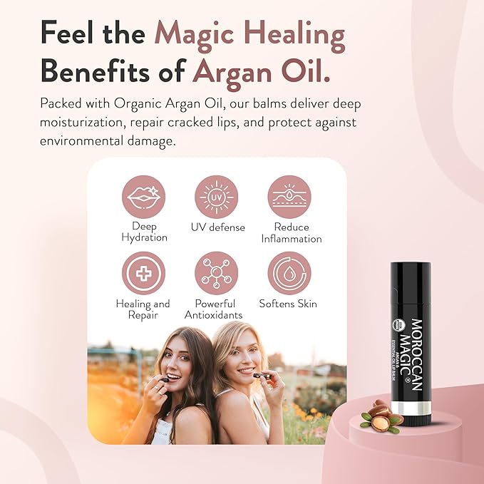 Moroccan Magic Organic Coconut Almond Lip Balm 3 Pack | Ultra-Hydrating Argan & Essential Oil Lip Moisturizer + Vitamin E | Natural Chapstick for Dry Lips | Smooth, Non-Toxic | Organic Lip Balm-Velvo Beauty