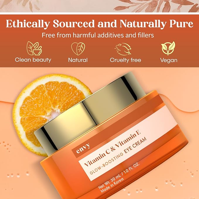 Envy Vitamin C & Vitamin E Under Eye Cream - For Dark Circles and Puffiness, Brightening & Anti-Aging Under Eye Cream - Rejuvenates Fatigued Eyes - Cruelty Free Korean Skin Care - 1.01 OZ-Velvo Beauty