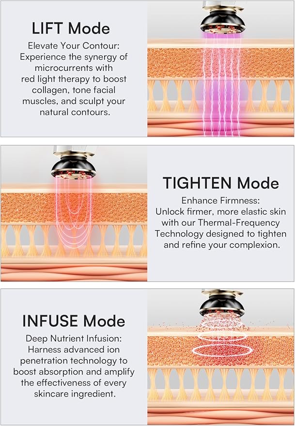 INIA 3-in-1 Red Light Therapy for Face and Neck Facial Massager True Beauty Glow Device, Lifting & Firming Skincare Tool-Velvo Beauty