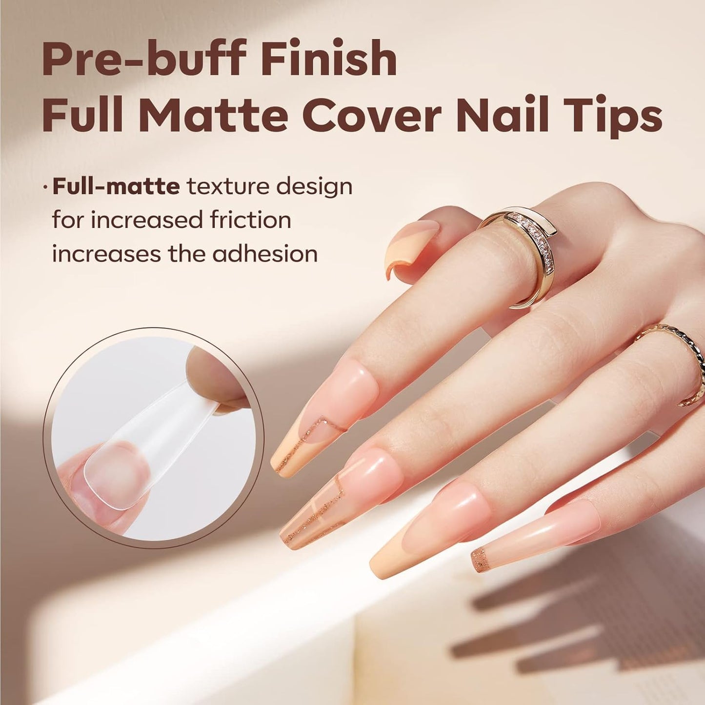 Modelones Long Coffin Nail Tips Fake Nails Gel Tips Full Matte Cover More Friction for Acrylic Professional Extension Gel Manicure Art Design 10 Sizes-Velvo Beauty