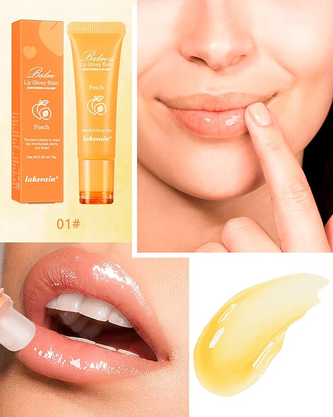 Moisturizer Lip Glowy Balm, Hydrating & Nourishing Repair Sleeping Lip Mask, Shine Glossy Finish Lip Oil, Day and Night Smooth Cracked Chapped Dry Lips, Lip Care Therapy Treatment for Women-1#Peach-Velvo Beauty