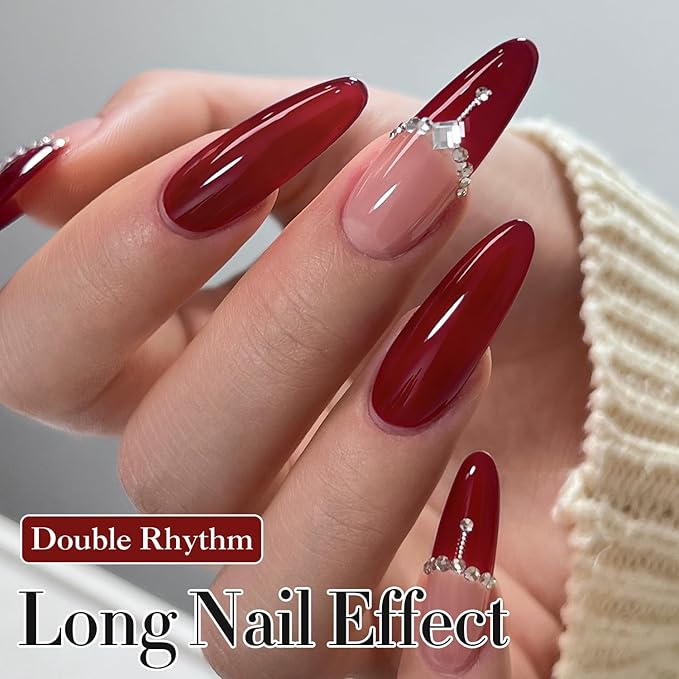 Double Rhythm Translucent Gel Polish Sheer Neutral Natural Light Milky Same Color Same Bottle 15ML Jelly Nail Polish Nail Art DIY at Home (Jelly Burgundy-A1400)-Velvo Beauty