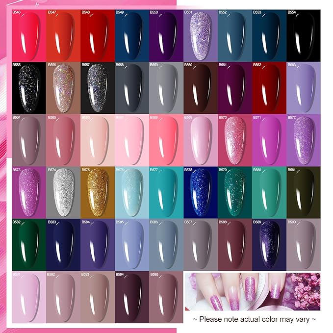 JODSONE 100 PCS Gel Nail Polish Starter Kit with U V Light 95 Colors Macarons Combined with Dark Colors Nail Gel No Wipe Base Coat Top Matte Coat Long Lasting Shine-Velvo Beauty