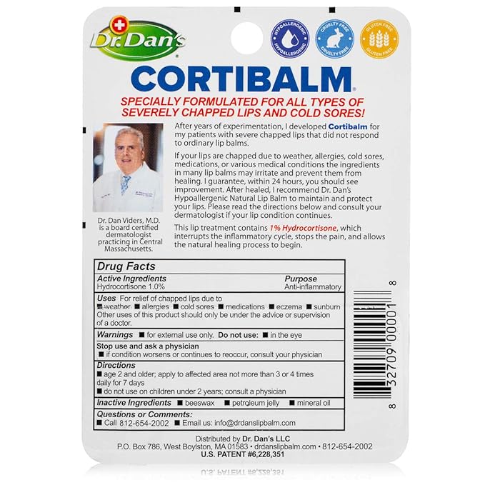 Dr. Dan's Cortibalm- 3 Pack- for Dry Cracked Lips - Healing Lip Balm for Severely Chapped Lips - Designed for Men, Women and Children-Velvo Beauty