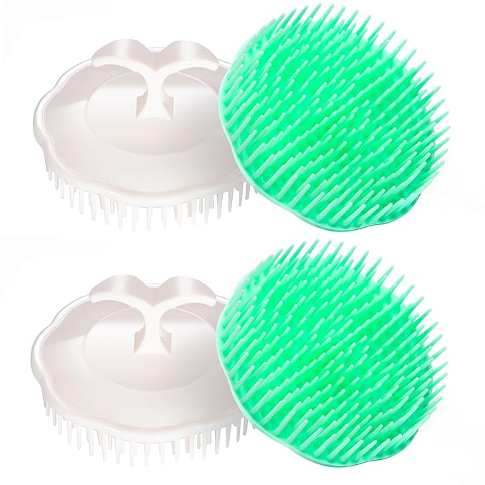 Hair Scalp Brush Dandruff Cleaning Brush Shower Scalp Shampoo Brush Scalp Massager Pack of 4 (White and Green)-Velvo Beauty