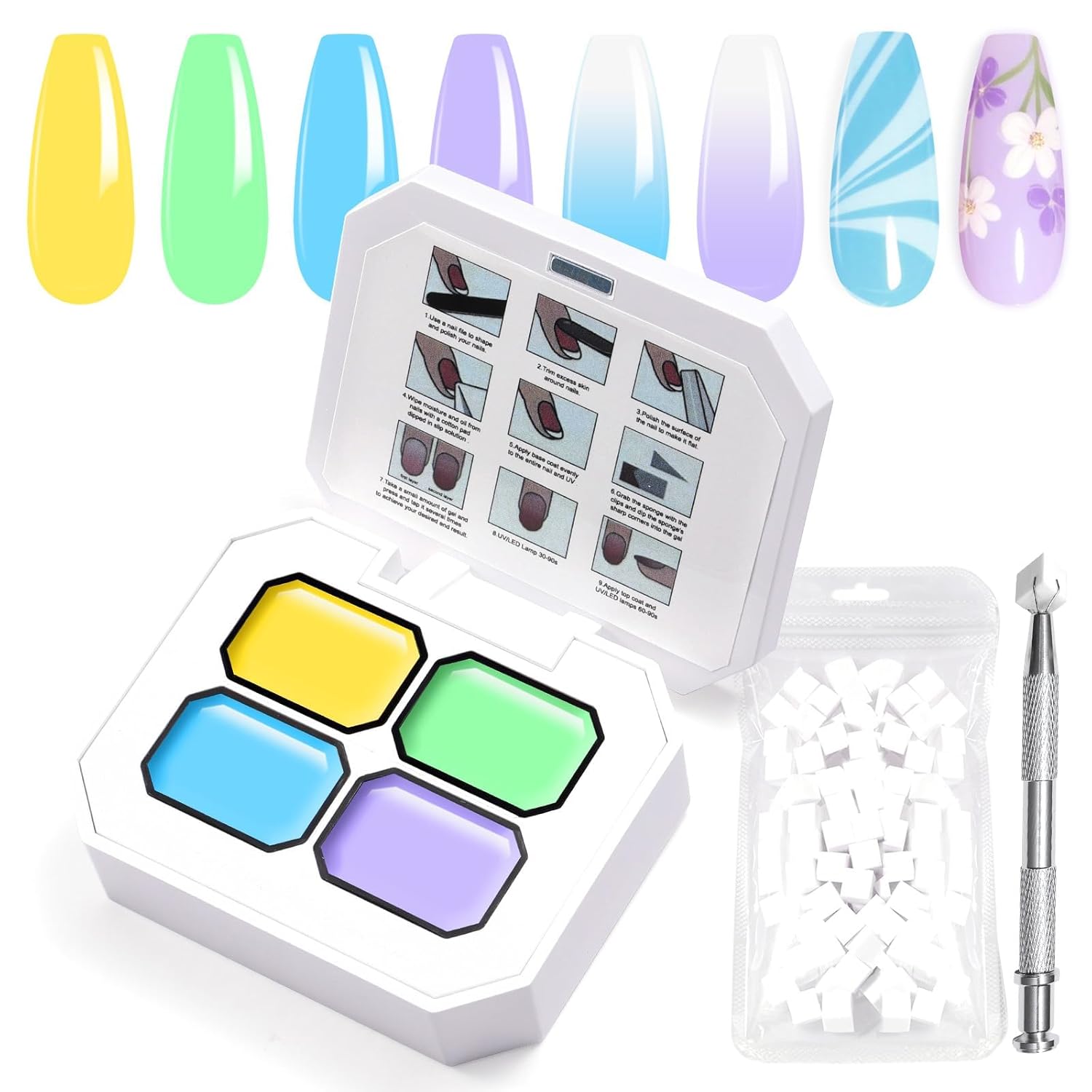 Gradient Painting Gel, 4 Bright Colors Ombre Gel Nail Polish Spring Summer Light Blue Green Sponging for Pigment Pat Aura Nails French Manicure Soak Off UV DIY Nail Art Ice Cream Dream Set-Velvo Beauty