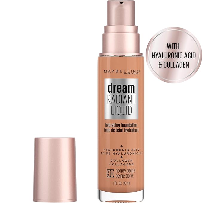Maybelline Dream Radiant Liquid Medium Coverage Hydrating Makeup, Lightweight Liquid Foundation, Honey Beige, 1 Count-Velvo Beauty