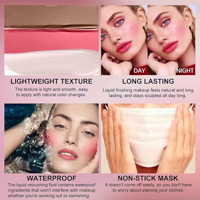 3Pcs Liquid Contour Makeup Trio with Bronzer Shade, Blush, Highlighter for Sculpted Makeup, Matte Finish Liquid Contour Set Easy to Create a Lightweight Look, Longwear Waterproof Formula (1, 6, 11)-Velvo Beauty