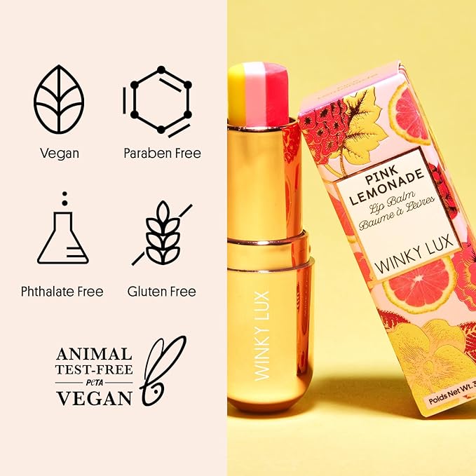 Winky Lux Pink Lemonade Tri-Color Tinted Lip Balm – Lip Care with Jojoba Oil & Vitamin E, Sheer Tint, Juicy Citrus Scent, Softens and Hydrates Dry Lips-Velvo Beauty