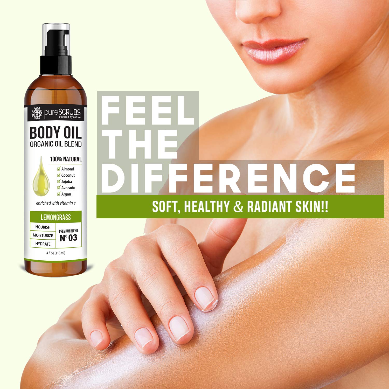 pureSCRUBS Ultra Moisturizing Lemongrass Body Oil Spray for Dry Skin, Massage, & More, Organic Super Blend of Jojoba, Argan, Coconut, Sweet Almond & Avocado Oils Enriched with Vitamin E, Lg 4oz-Velvo Beauty