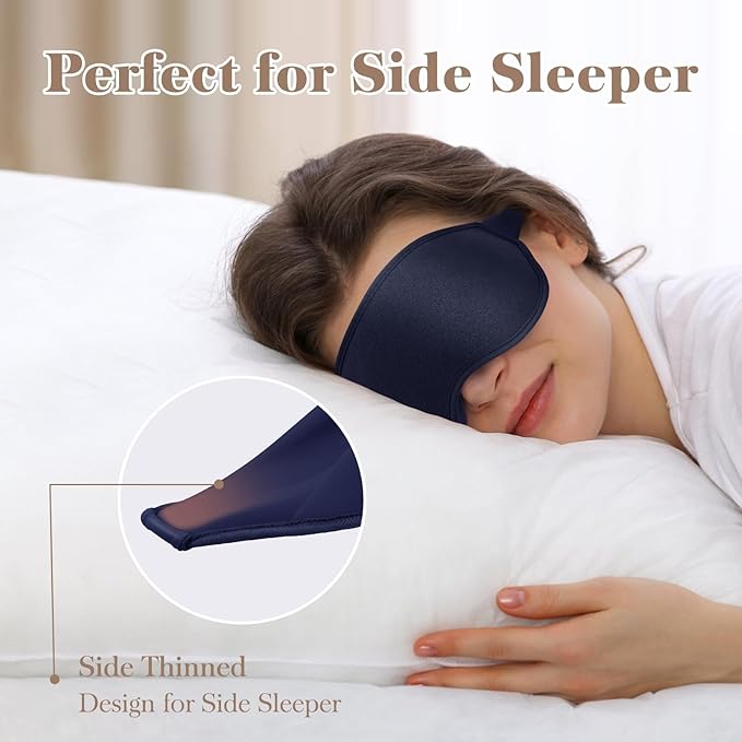 3D Cooling Eye Mask Sleep Mask for Men & Women, 100% Pressure-Free & Light Block-Out Eye Mask for Sleep with Easy Adjustable Strap, Night Eye Cover for Travel, Blue-Velvo Beauty