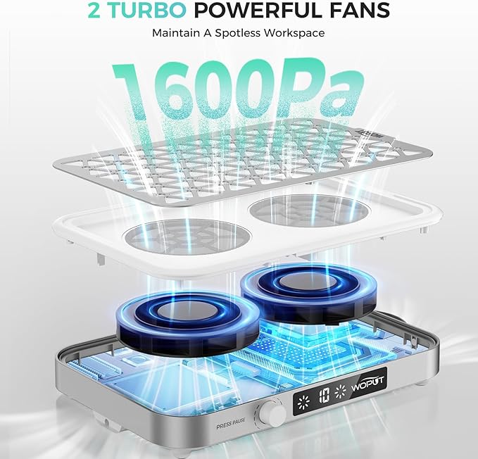 Professional Nail Dust Collector, 1600PA Portable, 10 Speeds, Disposable Filter Papers (30 Pcs), Matte White, Modern, Lightweight, Nail Vacuum for Home & Salon-White-Velvo Beauty