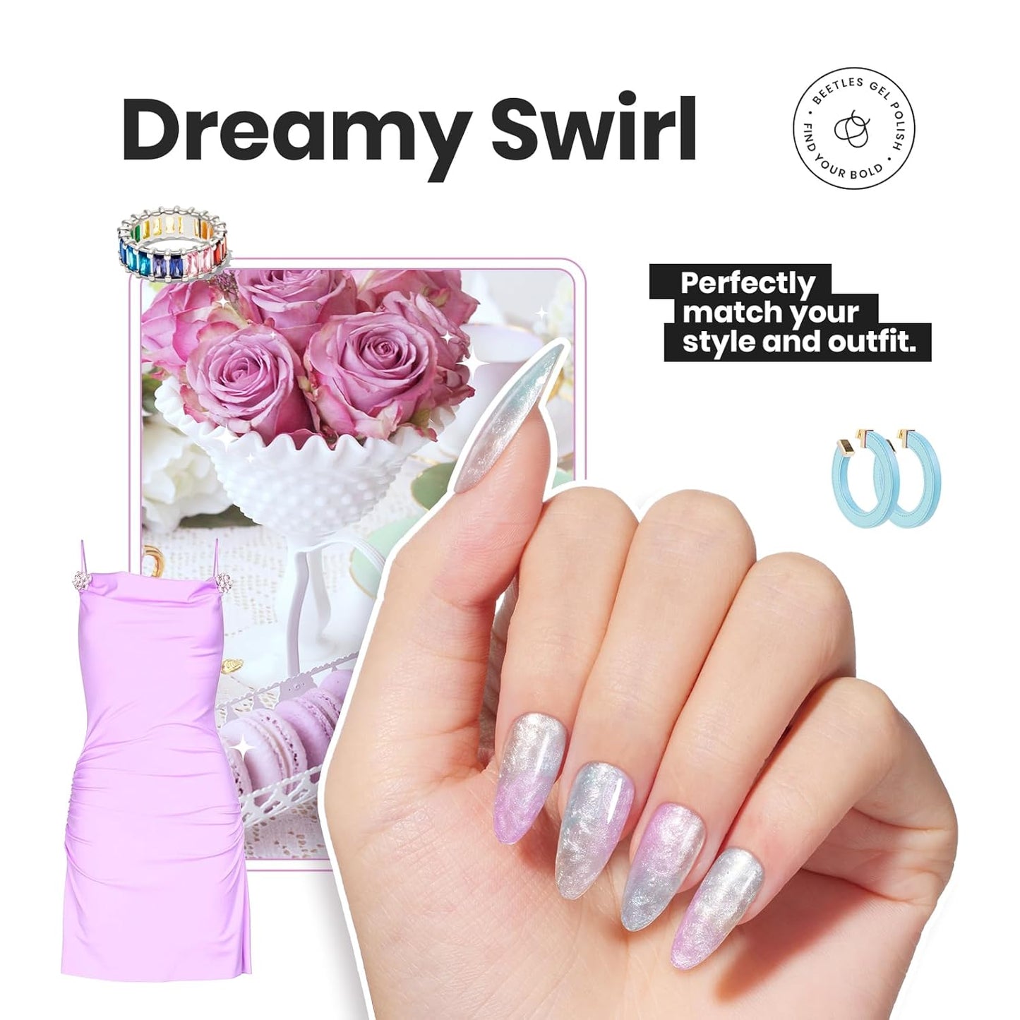 Beetles Nail Polish Set, 6 Colors Pearl Nail Polish Kit Pastel Pearl Shimmer Pink Orange Blue Green Dreamy Swirl Quick Dry Fingernail Polish Gifts for Women Salon DIY Manicure Kit-Velvo Beauty