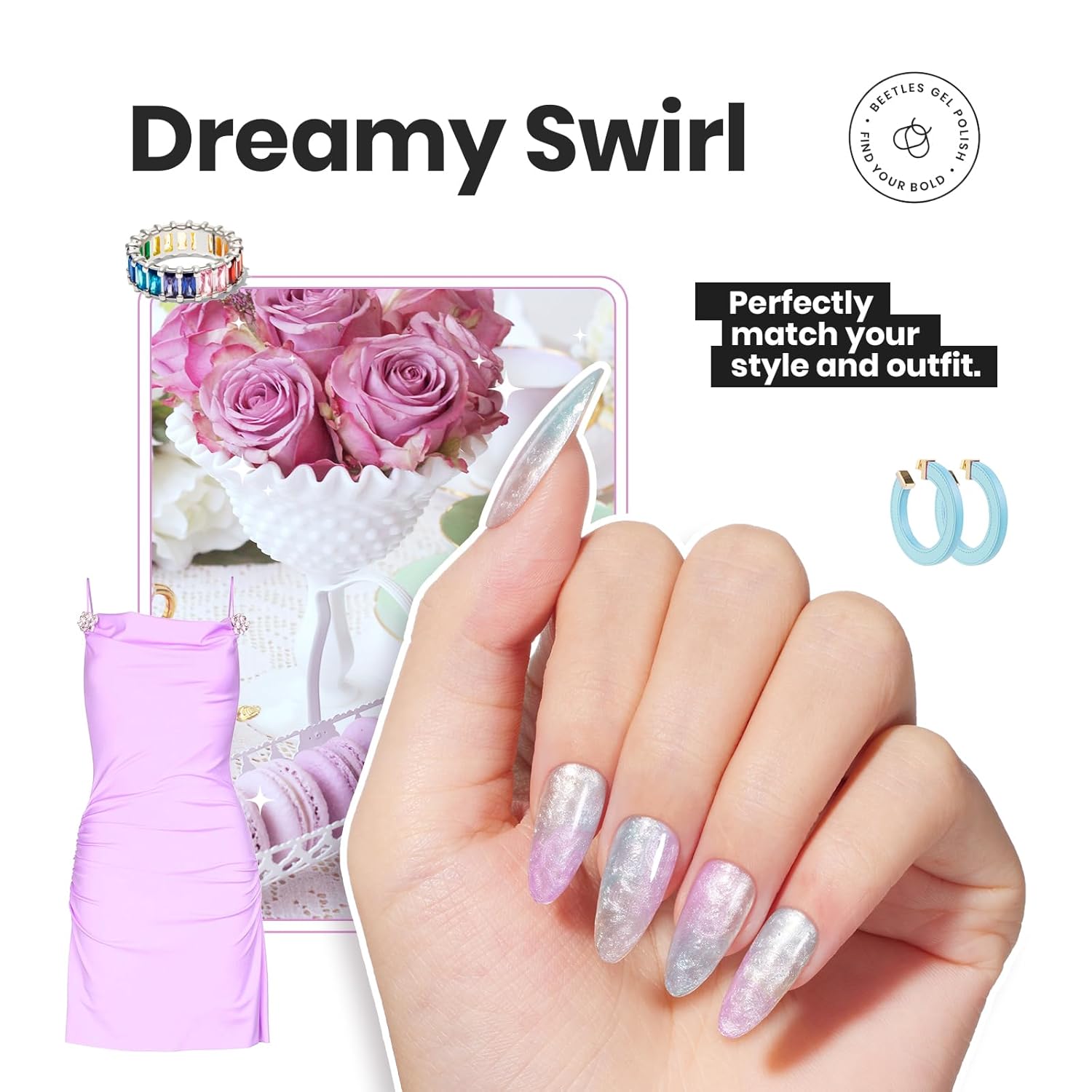 Beetles Nail Polish Set, 6 Colors Pearl Nail Polish Kit Pastel Pearl Shimmer Pink Orange Blue Green Dreamy Swirl Quick Dry Fingernail Polish Gifts for Women Salon DIY Manicure Kit-Velvo Beauty