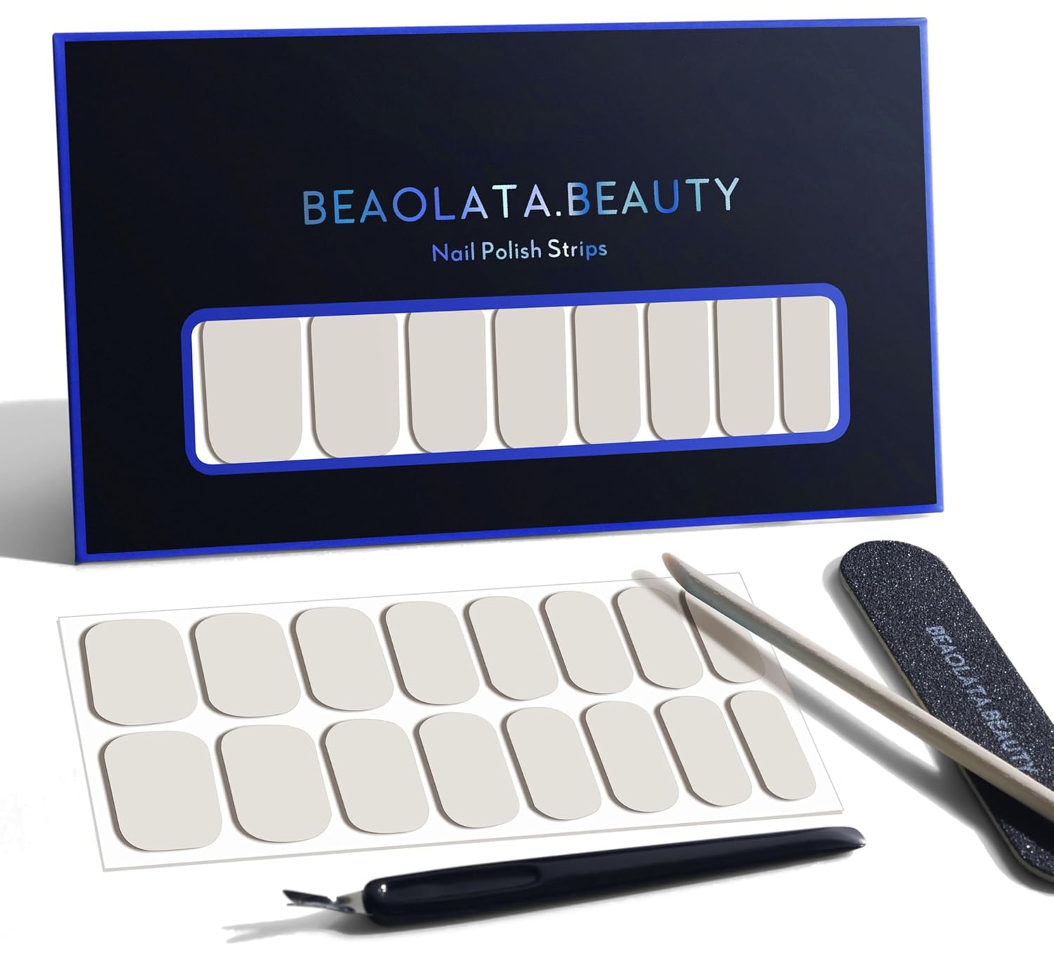 Nail Polish Strips, 32PCS Salon Quality Wraps, Long Lasting Gel Nail Stickers for Women Easy Apply& Remove (Grey Foggy on Afternoon)-Velvo Beauty