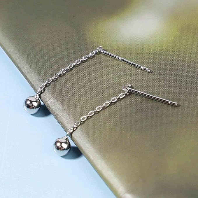 Boho Bar Threader Earrings Silver Line Earrings String Drop Dangle Earrings Pull Through Long Chain Earrings Jewelry for Women and Girls-Velvo Beauty