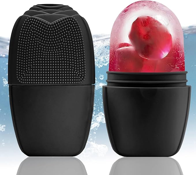 XHJRI Ice Face Roller Massager,Ice Cube Roller for Face, Eyes and Neck Naturally Conditioning and Skin Care,De-Puff Eye Bags,Reduce Migraine Pain,Reusable Massage Silicone Ice Mold (New Black)-Velvo Beauty