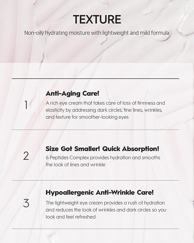 SNP Anti-Wrinkle Eye cream Hypoallergenic Hydrating 5 Hyaluronic Acids 6 Peptides Moisturize Vitalize 1.69 Fl Oz PREP-Velvo Beauty