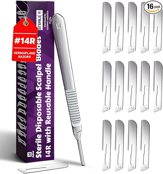 #14R Blades Dermaplaning Scalpels with Dermaplane Handle - Pack of 15 Dermaplane Razor for Women Face + Dermaplane Handle #3, Dermaplaning Tool for Face-Velvo Beauty