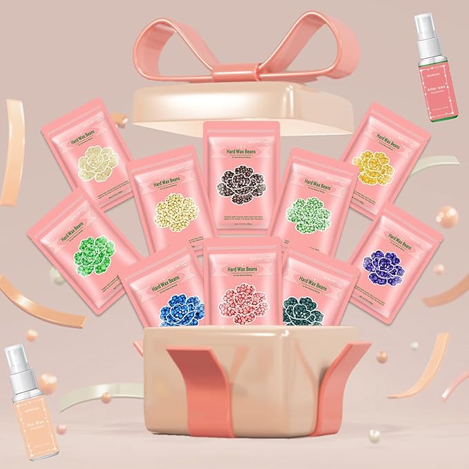 Wax Beads for Hair Removal, 2.2lb/1000g Hard Waxing Beans for Full Body, Brazilian, Bikini, Face, Eyebrows, Home Wax Refill for Women & Men, Pack of 10 with Pre & Post Oil-Velvo Beauty