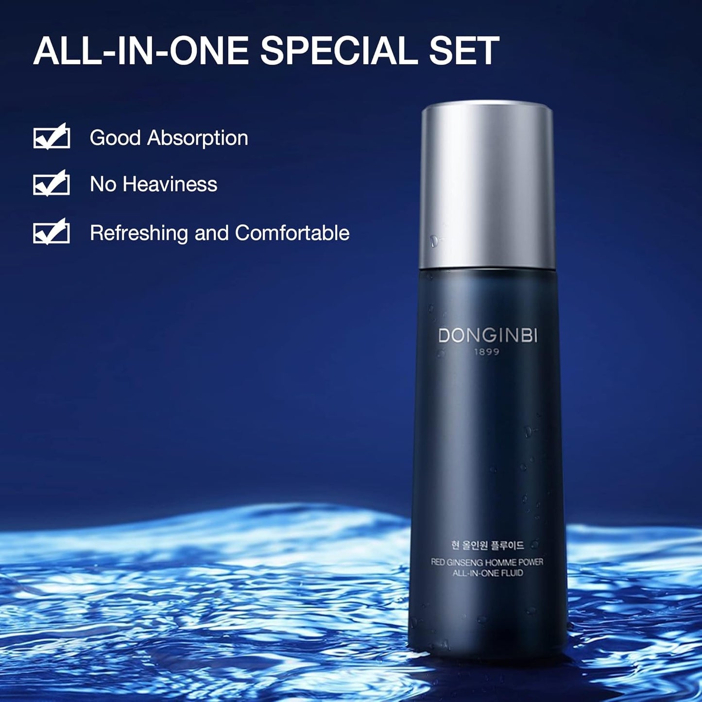 Donginbi Red Ginseng Homme All-in-One Special Set - Hydrating Korean Red Ginseng Essence(4.06 floz), Glycolic & Squalane Acid Face Wash, AHA Exfoliant, Korean Skin Care Set Gifts for Men-Velvo Beauty